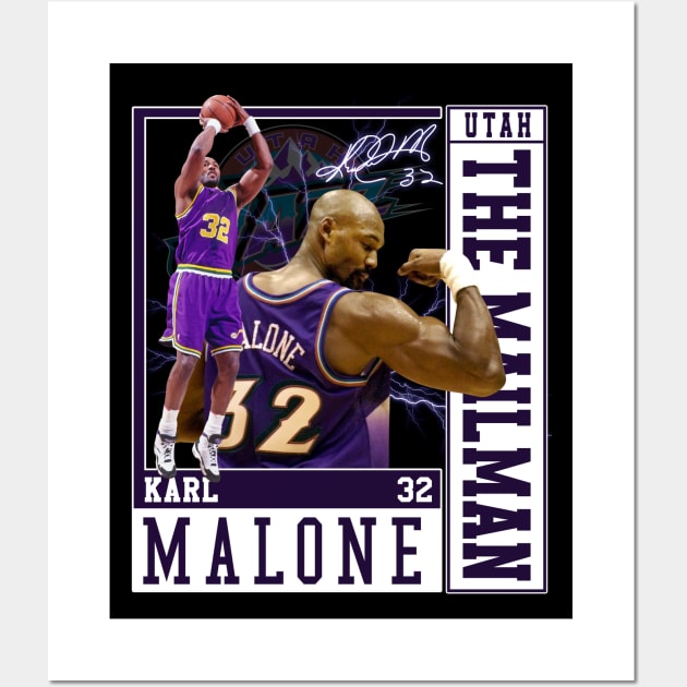 Karl Malone The Mail Man Basketball Legend Signature Vintage Retro